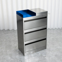 Armoire de rangement pour coiffeur, salon de coiffure, barbier, studio de beauté, chariot à tiroirs en acier avec porte-outils latéral et plateaux