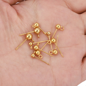 18k Gold Plated Stainless Steel Round Bead <b>Earring</b> Posts For <b>Earring</b> Making Jewelry Findings H1505 - Product Image 4