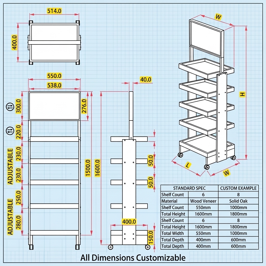 Custom Wooden Retail Display Rack with Wheels 5 Tier Floor Standing Shelf Header Sign POS POP Store Fixture Promotion Stand OEM — view 4