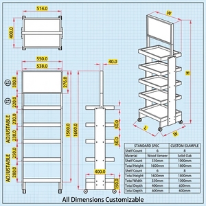 Présentoir de vente au détail en bois personnalisé avec roulettes, étagère sur pied à 5 niveaux, support de signalisation, présentoir promotionnel pour magasin, équipement de point de vente (POS/<span class=keywords><strong>POP</strong></span>), OEM - Product Image 4