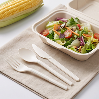 Ensemble de couverts jetables biodégradables en amidon de maïs pour restaurant, avec serviettes personnalisées
