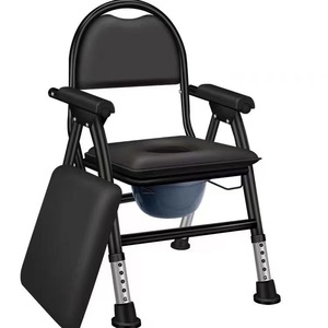<b>Folding</b> <b>Commode</b> Chair Black Portable With Padded Seat And Armrests For Elderly And Pregnant Women Hospital Use - Product Image 1