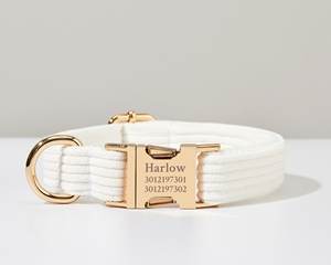 Laisse pour chiot en velours côtelé doux, moderne, tactique, personnalisée avec un nœud papillon, collier pour chien avec gravure de nom gratuite pour cadeau de mariage - Product Image 4