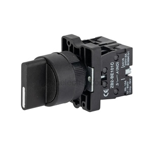 Interruptor de botón pulsador de 2 posiciones con mango corto, Selector negro N/O + N/C, 1 resorte de retorno al centro - Product Image 1