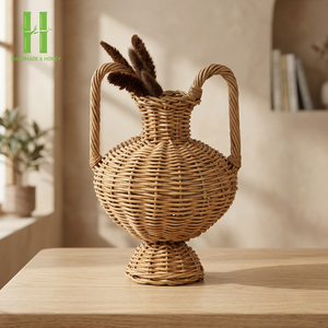 Florero decorativo de ratán tejido a mano Vieira minimalista de alta calidad, jarrón de mesa de ratán, OEM meticuloso de la fábrica de Vietnam - Product Image 1