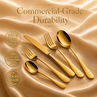 Ensemble de couverts de luxe en acier inoxydable 5 pièces (couteau, fourchette, cuillère) pour mariages et hôtels, personnalisable avec logo, coffret cadeau prêt à l'emploi