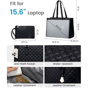 Bolso <span class=keywords><strong>de</strong></span> hombro para ordenador portátil <span class=keywords><strong>de</strong></span> 15,6 pulgadas con aislamiento <span class=keywords><strong>de</strong></span> lujo <span class=keywords><strong>de</strong></span> gran capacidad, bolso <span class=keywords><strong>de</strong></span> mano <span class=keywords><strong>de</strong></span> cuero PU suave, bolso más fresco para el almuerzo para mujer - Product Image 4
