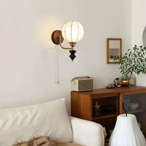 โคมไฟติดผนังวินเทจบ้านไร่โคมไฟผ้าสีทึบติดผนังพร้อมโซ่ดึง E26/E27ซ็อกเก็ตแข็ง - Product Image 6