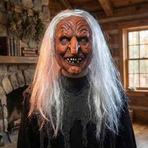 Máscara <span class=keywords><strong>de</strong></span> Látex <span class=keywords><strong>de</strong></span> <span class=keywords><strong>Bruja</strong></span> <span class=keywords><strong>de</strong></span> Piel Marrón Espeluznante con Cabello Blanco para Fiestas <span class=keywords><strong>de</strong></span> Halloween y Representaciones Teatrales - Product Image 4