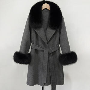 Manteau en laine pour femmes, automne-hiver, nouveau style coréen, col en vraie fourrure de renard, <span class=keywords><strong>mi</strong></span>-<span class=keywords><strong>long</strong></span>, double face, en laine, pour femmes - Product Image 4