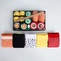 Chaussettes personnalisées en gros, design OEM, boîte cadeau, chaussettes amusantes en forme de sushi, chaussettes jacquard, chaussettes habillées pour femmes, chaussettes mi-hautes pour cadeau d'anniversaire