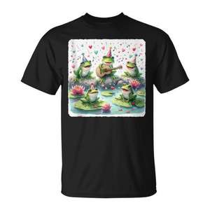 T-shirt Frogs Celebrate On Lily Pads With Confetti pour adulte unisexe noir - Product Image 1
