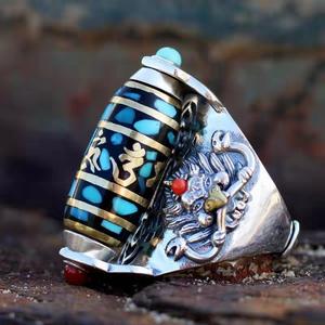 Anello all'ingrosso Tianzhu a nove occhi, stile tibetano, con motivo Kuiniu Dapeng Gluttony e mantra a sei caratteri - Product Image 3