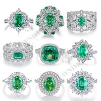 Haute qualité pleine 8A glace cubique Zircon pierres précieuses anneaux promesse fiançailles 925 argent Sterling émeraude vert pierre anneaux