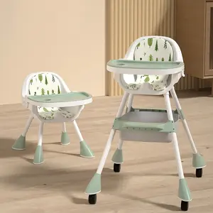 便携式折叠婴儿餐椅可调塑料PP材料钢管婴儿喂养高脚椅3合1婴儿食用