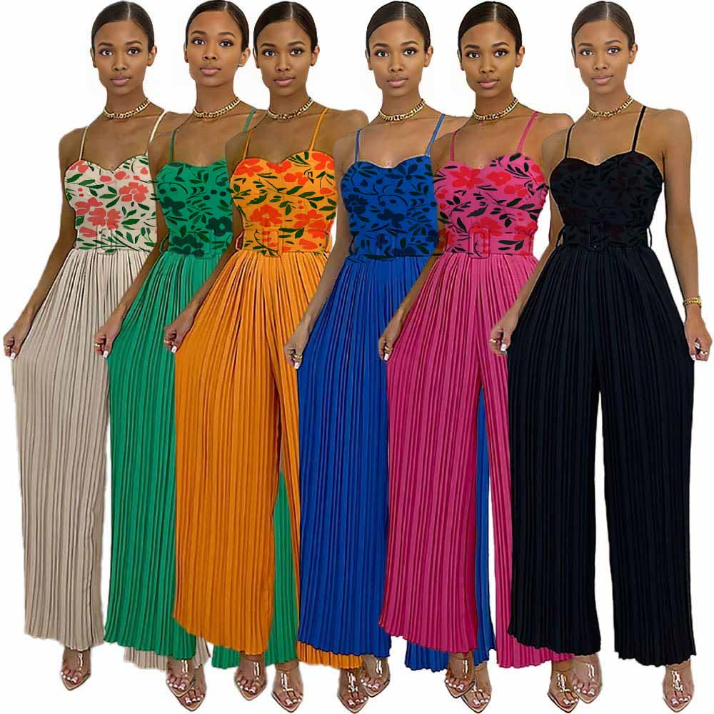 open lace back dress Pleated High Neck Jumpsuit main image 0
