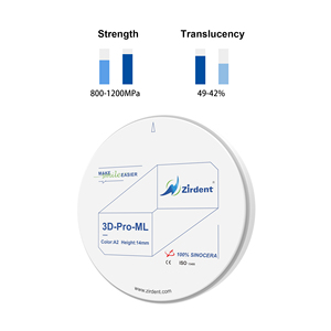 Zirdent 3D Pro ML Meerlaagse <span class=keywords><strong>Zirconia</strong></span> (100% Sinocera) Tandheelkundige Implantaten 98mm 42%-49% Translucentie CE Gecertificeerd Klasse II voor Laboratorium - Product Image 5