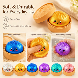Jouets Squishy Promotionnels en Gros : Adorables Jouets Anti-Stress à Viscosité Lente en Forme de Bao Bun Pailleté avec Visage Souriant et Ensemble de Cuiseur Vapeur - Product Image 2