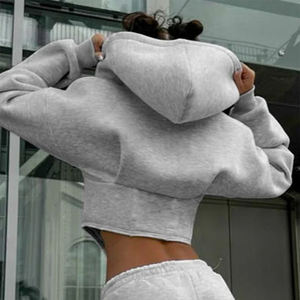 Fabricant de sweats à capuche personnalisés très usés, ensemble de jogging court pour femmes, sweat à capuche zippé en molleton français - Product Image 1