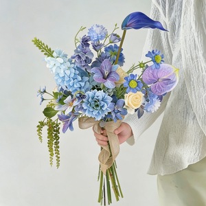 Bouquet artificiel de cardamome violette, fleurs en soie bleues légères, accessoires de décoration pour mariage et maison - Product Image 1