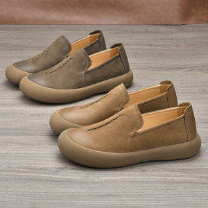 Mocassins en cuir véritable pour homme, printemps-automne, bout rond, antidérapants, semelle en caoutchouc, chaussures de marche - Product Image 3