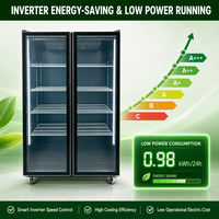 Réfrigérateur commercial à double porte vitrée pour boissons, avec ventilateur de refroidissement, vitrine verticale pour boissons avec éclairage LED pour supermarché