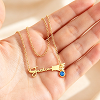 Collier personnalisé Balai Magique avec nom et pierre de naissance, plaqué or 18 carats, chaîne ajustable, pendentif pour femme, cadeau bijou
