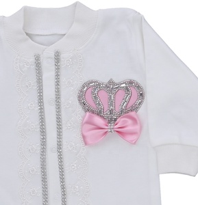 ชุดรอมเปอร์เด็กผู้หญิงสีชมพูผ้าลูกไม้คุณภาพสูง 10 ชิ้น แขนยาว ผ้าฝ้าย 100% ปิดกระดุมแบบ Bubble ขายส่งและรับสั่งทำ - Product Image 2