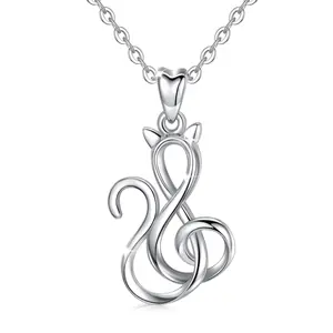 Fashion Couple Jewelry S925 Sterling Silver Fashion Double Cat Charm NecklaceとSilver Chain