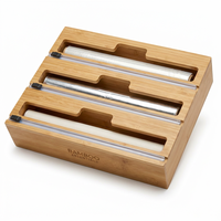Distributeur de papier aluminium en bambou premium à 3 fentes avec coupe-papier, grand format 18 pouces, pour cuisine professionnelle