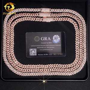 Cadena de Eslabones Cubanos de 8mm con Diamantes de Moissanita, Joyería Hip Hop en Plata 925 con Baño de Oro Rosa, Cadena Cubana Iced Out - Product Image 6