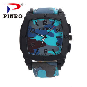 뜨거운 판매 사용자 정의 로고 가죽 밴드 클래식 손목 시계 저렴한 석영 제네바 스포츠 위장 시계 소년 - Product Image 4