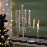 Candélabre à 5 bras en acrylique transparent, centre de table moderne pour mariage, banquet, dîner romantique, décoration de chandelier minimaliste et esthétique