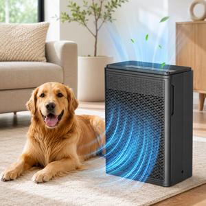 Purificateur d'air vertical haute efficacité anti-poils d'animaux et anti-polluants avec verrou de sécurité pour garderies, élevages canins et intérieurs - Product Image 1