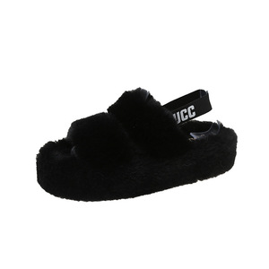 Nouveautés Chaussons à tête ronde avec bande doublée antidérapants Chaussons à talon en peluche avec cordon élastique Sandales Chaussures pour femmes - Product Image 3