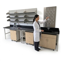 Banc de laboratoire modulaire sur mesure ODM avec évier, robinet, tiroirs et cadre latéral en H pour laboratoire de chimie scolaire - Vente en gros