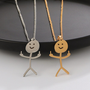 Collana Hip Hop Graffiti collana uomo e donna in acciaio inossidabile placcato oro divertente collana Doodle collana dito medio - Product Image 4