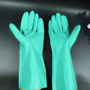 ถุงมือไนไตรล์นิรภัย สีน้ำเงิน-เขียว ไซส์เดียว ป้องกันสารเคมี กันลื่น สำหรับงานอุตสาหกรรม - Product Image 1