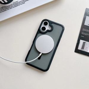 Pour Apple 16promax motif en Fiber de carbone coque de téléphone magnétique housse de protection pour <span class=keywords><strong>iPhone</strong></span> 15 13/12 poignée de téléphone Semi-transparent - Product Image 2