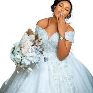 High Quality Princess Wedding Dress Romantic Big Ball Gown Luxury off Shoulder v Neck Sequin Wedding Gown - Product Image 1