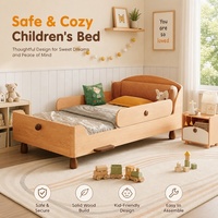 Lit pour enfants moderne et sécurisé avec dossier rembourré orange, lit pour enfants en bois massif KUKU avec marchepied latéral pour la décoration de la chambre d'enfant