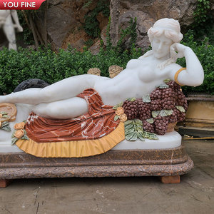 Escultura Clásica de Mujer Desnuda Acostada en Mármol Blanco - Product Image 2