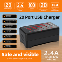 Station de charge USB intelligente 100W à 20 ports, chargeur multi-ports à vitesse rapide, chargeur multiple pour la maison, le bureau, adaptateur pour la diffusion en direct