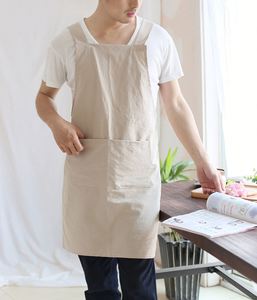 Wholesale Cotton Linen No Tie Vintage <b>Kitchen</b> <b>Aprons</b> Custom Logo Printing for Chef Cooking Baking Restaurant - Product Image 2