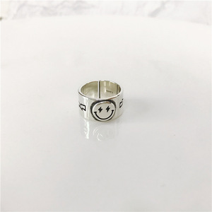 Smiley Face Thai <b>Silver</b> <b>Ring</b> <b>925</b> Sterling <b>Silver</b> Unisex Punk Style Jewelry Gift For Pinky Finger Stacking <b>Rings</b> - Product Image 2