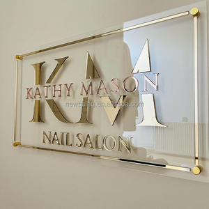 Signe acrylique transparent avec lettres or rose et dorées, signe de décoration de salon rectangle <span class=keywords><strong>sur</strong></span> <span class=keywords><strong>mesure</strong></span> pour le mur - Product Image 1