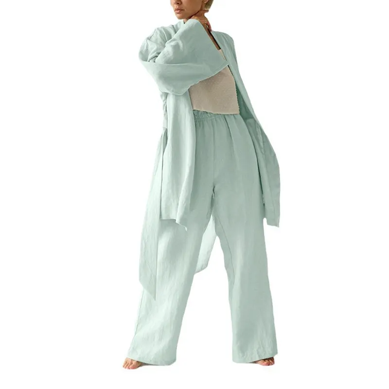 2024 Dames Huiskleding, Losse Lange Badjas Pyjama Zomer Vest Veer Satijnen Nachtjapon/