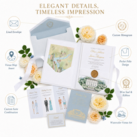 Ensemble de pochettes d'invitation de mariage de luxe personnalisées avec papier couché, carte de l'endroit du mariage en aquarelle, sceau de cire et enveloppe doublée