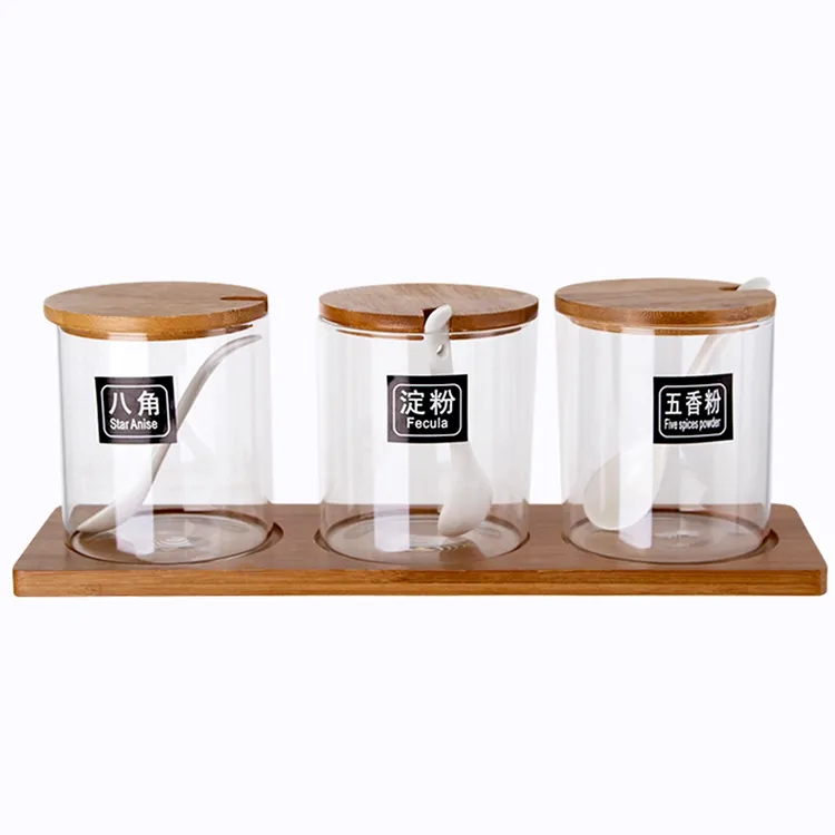Lanfengye conjunto de recipiente para condimentos, cozinha copo de vidro com tampa pote de tempero combinação doméstica
