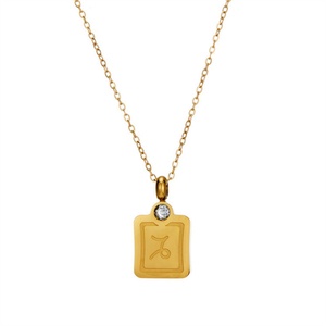Collier délicat pour femme, personnalisé, plaqué or, en acier inoxydable, avec breloque zircon, pendentif 12 signes du zodiaque - Product Image 6